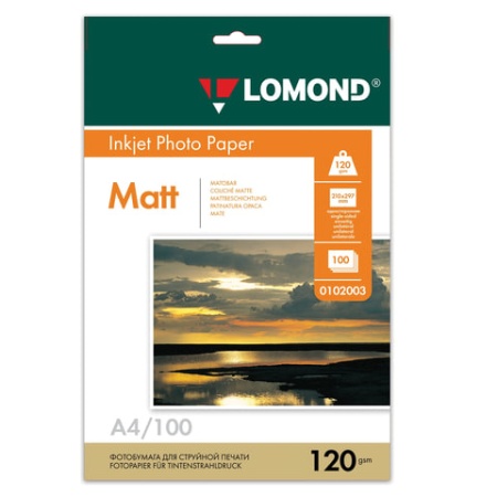 Фотобумага матовая, А4, 120 г/м2, односторонняя, 100 листов, LOMOND, 0102003 360333 - купить в интернет-магазине «Буратино»