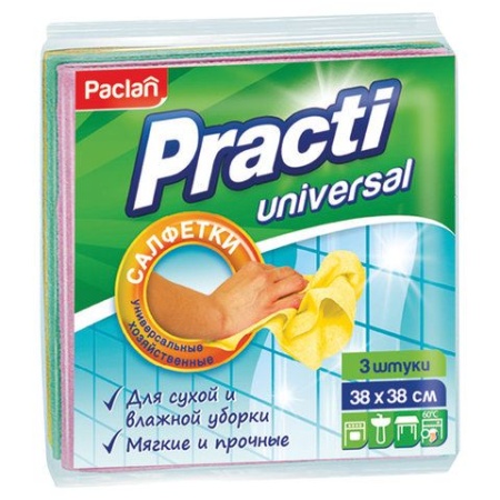 Салфетки универсальные, 38х38 см, КОМПЛЕКТ 3 шт., 110 г/м2, вискоза, PACLAN "Practi Universal", 4100 - купить в интернет-магазине «Буратино»