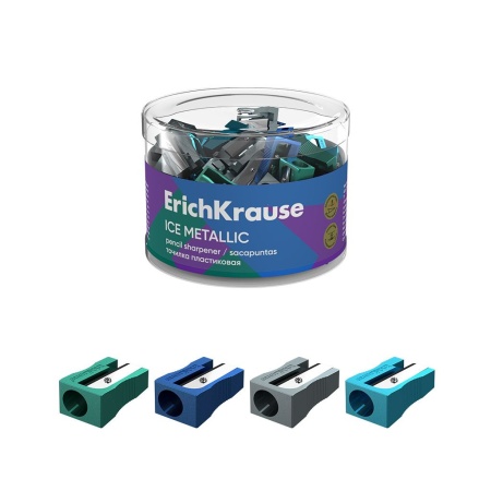 Точилка пластиковая ErichKrause EasySharp, Ice Metallic, ассорти (в тубусе по 60 шт) 63784 - купить в интернет-магазине «Буратино»