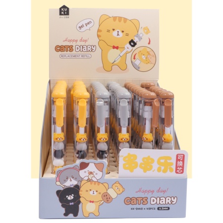 Ручка гел дет 0,5 игольч KUKI Cats diary 252014 КОКОС син дисп ассорти 3 вида 252014 - купить в интернет-магазине «Буратино»