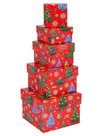 Набор квадратных коробок 5 в 1 Новогодние ёлочки(12x12x9-6x6x3см) "Собственная разработка" КОР-1909 - купить в интернет-магазине «Буратино»