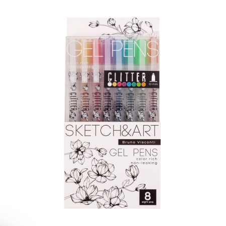 НАБОР ГЕЛЕВЫХ РУЧЕК Sketch&Art "Uni Write.GLITTER" С БЛЁСТКАМИ, 1.0 мм, 8  цветов 20-0309 - купить в интернет-магазине «Буратино»