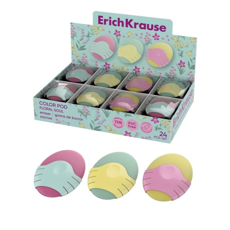 Ластик в пластиковом футляре ErichKrause Color Pod Floral Soul (в коробке по 24 шт.) 63066 - купить в интернет-магазине «Буратино»