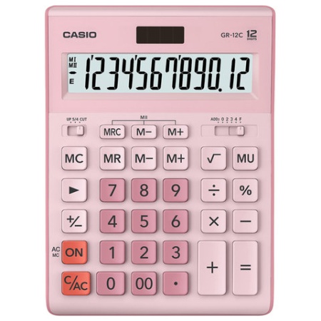Калькулятор настольный CASIO GR-12С-PK (210х155 мм), 12 разрядов, двойное питание, РОЗОВЫЙ, GR-12C-P - купить в интернет-магазине «Буратино»