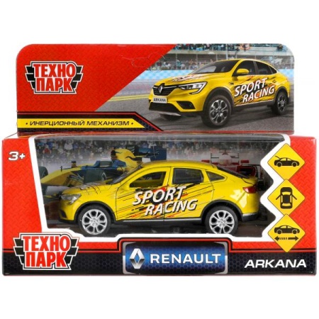 Машина металл RENAULT ARKANA СПОРТ 12 см, двери, багаж, инерц, желтый, кор. Технопарк в кор.2*36шт A - купить в интернет-магазине «Буратино»