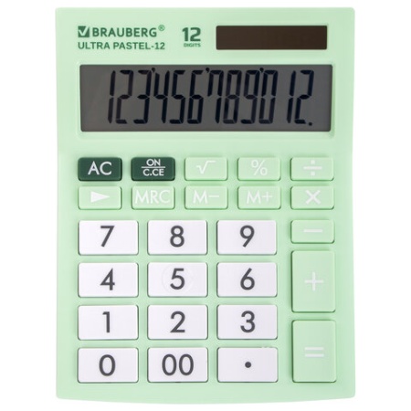 Калькулятор настольный BRAUBERG ULTRA PASTEL-12-LG (192x143 мм), 12 разрядов, двойное питание, МЯТНЫ - купить в интернет-магазине «Буратино»