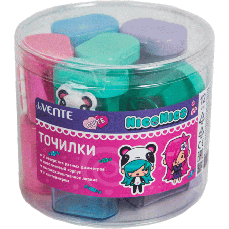 Точилка для карандашей "deVENTE. NicoNico:-)" 2 отверстия, с контейнером, пластмассовая 8031300 - купить в интернет-магазине «Буратино»