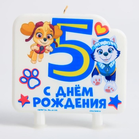Свеча в торт цифра 5 "С Днем рождения", Эверест и Скай, Щенячий патруль 6851387 6851387 - купить в интернет-магазине «Буратино»
