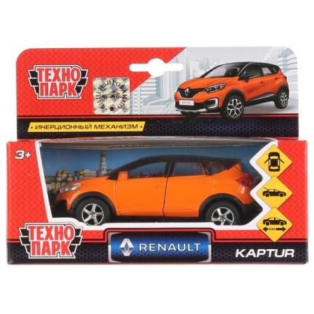 Машина металл RENAULT kaptur, 12 см, дв., баг., инер., оранжево-черный, кор. Технопарк в кор.2*24шт - купить в интернет-магазине «Буратино»