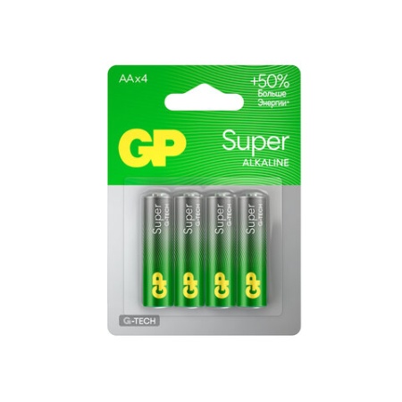 Батарейки КОМПЛЕКТ 4 шт., GP Super G-Tech, AA (LR6, 15А), алкалиновые, пальчиковые, блистер, 15A-2CR - купить в интернет-магазине «Буратино»