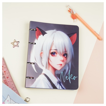 Тетрадь на кольцах А5, 100л., MESHU "Neko", картон, матовая ламинация, тиснение фольгой MS_50667 - купить в интернет-магазине «Буратино»