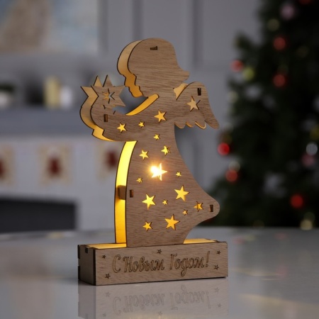 Фигура дерев. "Ангел" 12х20.5х5 см, 1 LED, LR1130х3 (в компл.), Т/БЕЛЫЙ   959414 9594146 - купить в интернет-магазине «Буратино»