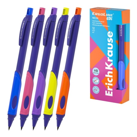 Карандаш механический ErichKrause ErgoLineR Kids Neon 2.0 мм, с точилкой, НВ (в коробке по 12 шт.) 6 - купить в интернет-магазине «Буратино»