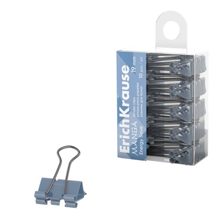 Зажимы для бумаг Energy Save ErichKrause Manga, 19 мм, Pale Blue (10 шт.) - купить в интернет-магазине «Буратино»
