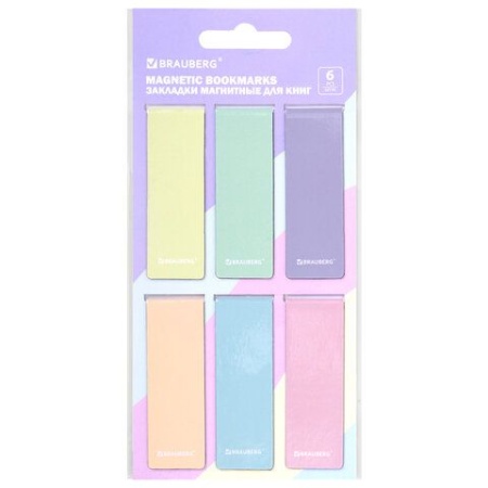 Закладки для книг МАГНИТНЫЕ, "PASTEL", набор 6 штук, 60x20 мм, BRAUBERG, 117013 117013 - купить в интернет-магазине «Буратино»