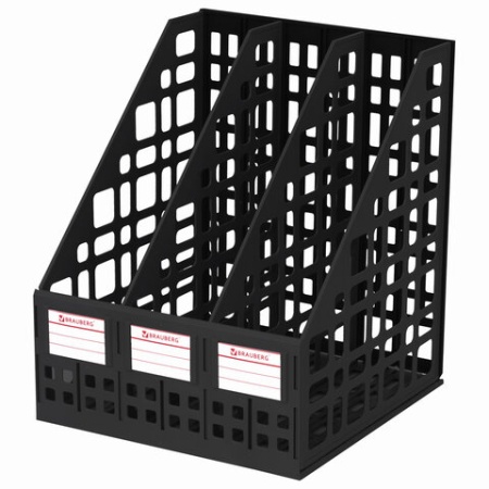 Лоток вертик для бумаг BRAUBERG "MAXI Plus", 240 мм, 3 отделения, сетчатый, сборный, черный - купить в интернет-магазине «Буратино»