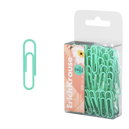 Скрепки металлические с виниловым покрытием ErichKrause Pastel Bloom, 28 мм, Mint (100шт) - купить в интернет-магазине «Буратино»