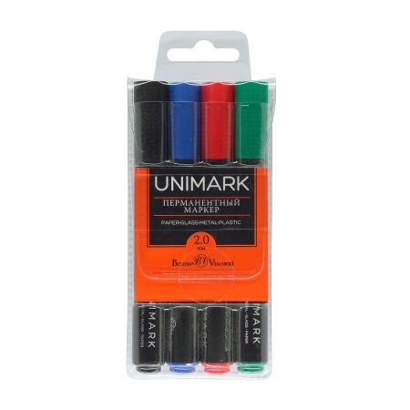 НАБОР ИЗ 4-Х МАРКЕРОВ ПЕРМАНЕНТНЫХ  "UniMark", ЧЕРНЫЙ/СИНИЙ/КРАСНЫЙ/ЗЕЛЕНЫЙ, БЛИСТЕР 22-0016 - купить в интернет-магазине «Буратино»