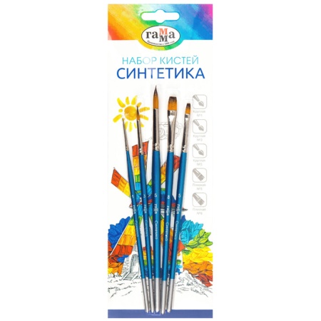 Набор кистей Гамма "Классические" 5шт., синтетика, круглые № 1, 3, 5, плоские № 5, 8, блистер, европ - купить в интернет-магазине «Буратино»