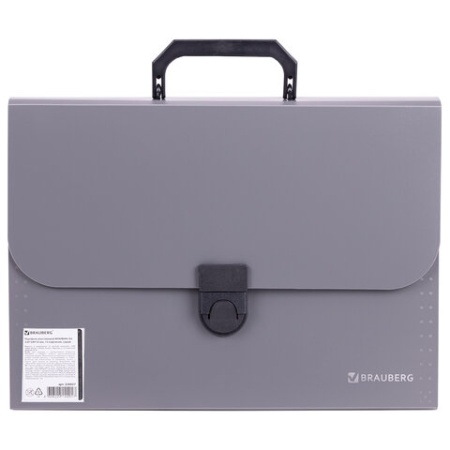 Папка-портфель пластиковая BRAUBERG "ПРОЕКТ", А4 (330х240х35 мм), 13 отделений, серый, РОССИЯ, 22602 - купить в интернет-магазине «Буратино»