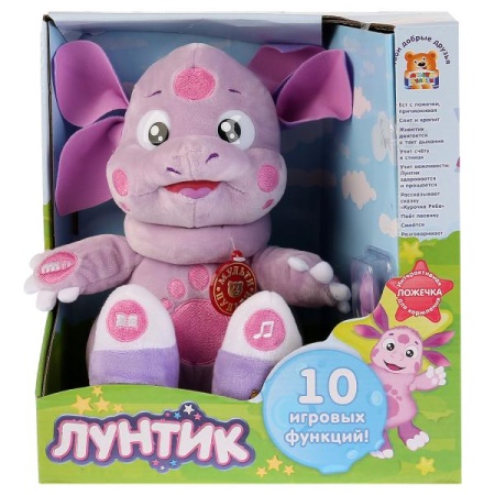 МЯГКАЯ ИГРУШКА "МУЛЬТИ-ПУЛЬТИ" ЛУНТИК НА БАТ. КУШАЕТ С ЛОЖЕЧКИ, 10 ФУНКЦИЙ В ДИСПЛЕЕ 24СМ в кор.6шт - купить в интернет-магазине «Буратино»