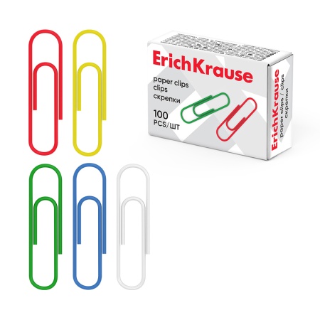 Скрепки металлические с виниловым покрытием ErichKrause Classic, 28 мм, ассорти (в коробке по 100 шт - купить в интернет-магазине «Буратино»