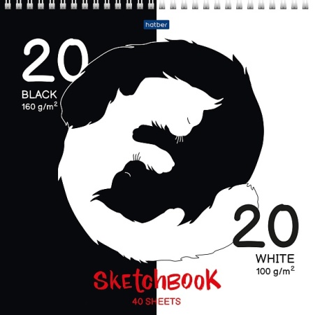 `Premium` Блокнот SketchBook 40л  (20л. Бел.+ 20л.черн.) 240х240мм на греб.-Black and white- 40Б4Aгр - купить в интернет-магазине «Буратино»
