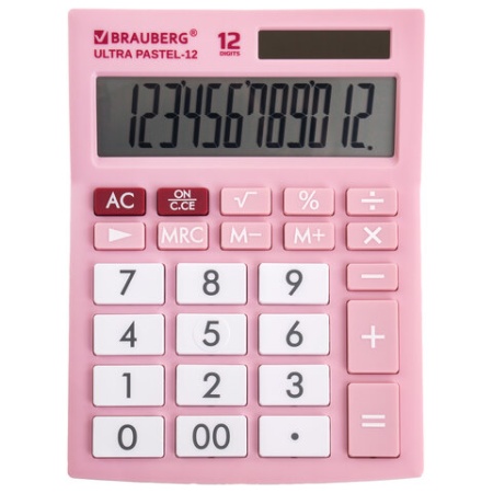 Калькулятор настольный BRAUBERG ULTRA PASTEL-12-PK (192x143 мм), 12 разрядов, двойное питание, РОЗОВ - купить в интернет-магазине «Буратино»