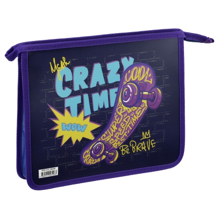 Папка для тетрадей 1 отделение, А5, ArtSpace "Crazy Time", пластик, на молнии ПТЛ-715_58196 - купить в интернет-магазине «Буратино»