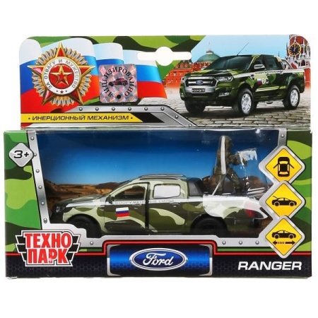 Машина металл FORD ranger, 12 см, дв., баг., инер.+солд. 4,5 см, в  ассорт. Технопарк в кор.2*24шт S - купить в интернет-магазине «Буратино»