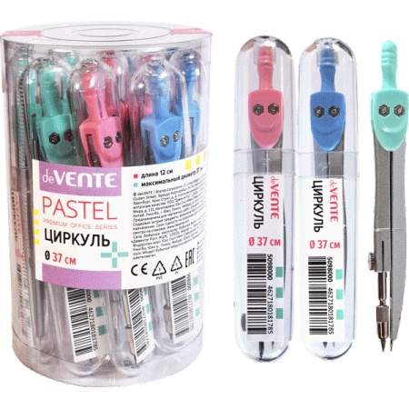 Циркуль "deVENTE. Pastel" в пластиковом футляре, цвета пастельные ассорти - купить в интернет-магазине «Буратино»