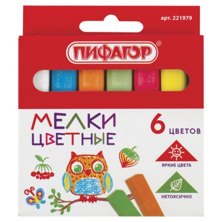 Мел цветной квадратный 6 штук, ПИФАГОР, картонная упаковка, европодвес, 221979 221979 - купить в интернет-магазине «Буратино»