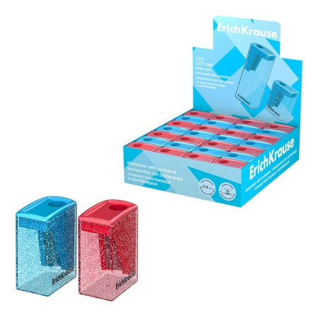 Точилка пластиковая ErichKrause City Mini, Bubble Gum, с контейнером, ассорти (в коробке-дисплее по - купить в интернет-магазине «Буратино»