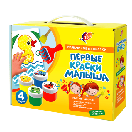 Набор пальчик красок "Кроха" 4 цв. с аксессуарами "Первые краски малыша" - купить в интернет-магазине «Буратино»