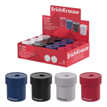 Точилка пластиковая ErichKrause Flask, Classic, с контейнером, ассорти - купить в интернет-магазине «Буратино»
