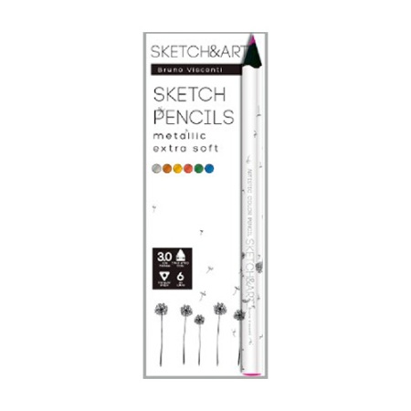 СКЕТЧ КАРАНДАШИ ЦВЕТНЫЕ "SKETCH&ART" УТОЛЩЕННЫЕ, ГРИФЕЛЬ 4 ММ, "МЕТАЛЛИК" 6 ЦВ. 30-0118/01 - купить в интернет-магазине «Буратино»