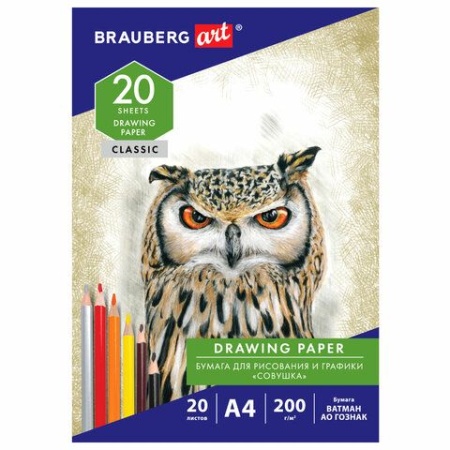 Бумага для рисования и графики в папке А4, 20 л., 200 г/м2, ВАТМАН ГОЗНАК, BRAUBERG ART CLASSIC, 114 - купить в интернет-магазине «Буратино»