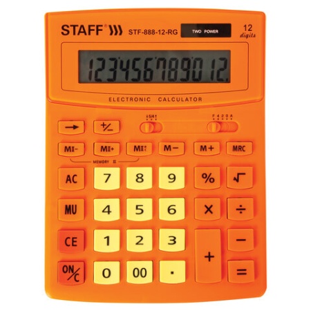 Калькулятор настольный STAFF STF-888-12-RG (200х150 мм) 12 разрядов, двойное питание, ОРАНЖЕВЫЙ, 250 - купить в интернет-магазине «Буратино»