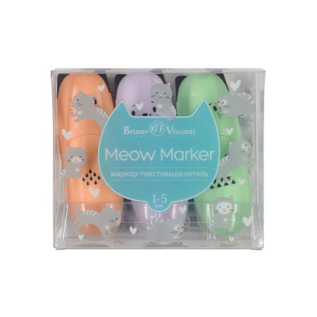 НАБОР ИЗ 3-х ТЕКСТОВЫДЕЛИТЕЛЕЙ  "MEOW MARKER" ПАСТЕЛЬНЫЙ МЯТНЫЙ/ОРАНЖЕВЫЙ/СИРЕНЕВЫЙ 22-0106 - купить в интернет-магазине «Буратино»