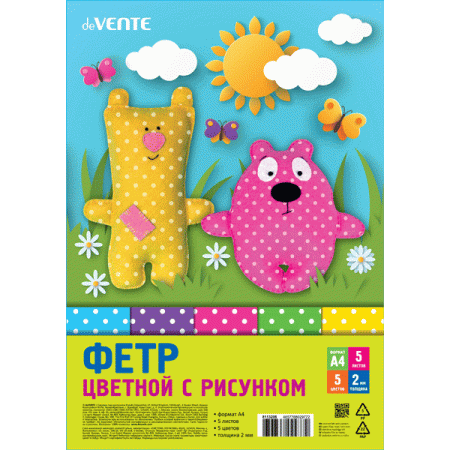 Фетр цветной мягкий с рисунком A4 "deVENTE. Горошек" 5 цв, 5 л, толщина 2 мм 8113208 - купить в интернет-магазине «Буратино»