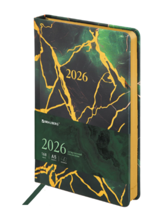 Ежедневник датированный 2026 А5 138x213 мм, BRAUBERG "Vista", под кожу, твердый, "Green marble" - купить в интернет-магазине «Буратино»