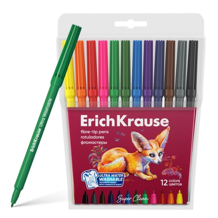 Фломастеры ErichKrause Safari Ultra Washable 12 цветов - купить в интернет-магазине «Буратино»