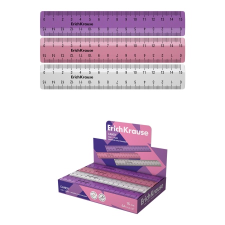 Линейка пластиковая ErichKrause Candy, 15см, ассорти - купить в интернет-магазине «Буратино»