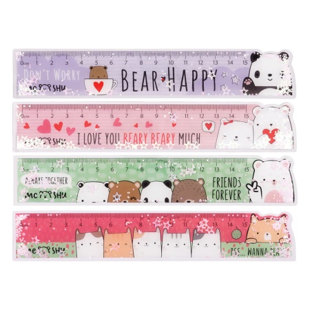 Линейка 15см MESHU "Beary beary", ПВХ с блестками, ассорти, европодвес MS_46280 - купить в интернет-магазине «Буратино»
