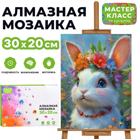 Мозаика алмазная MKA3020-210 "Зайка в цветах" 20*30 см. - купить в интернет-магазине «Буратино»