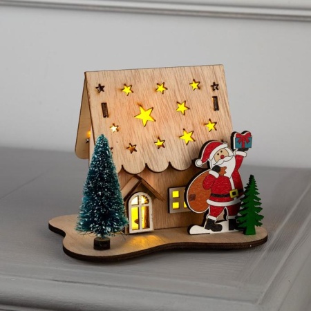 Фигура дерев. "Домик с Дедом Морозом" 15х11х3 см, 1 LED, LR41x3 (в компл.), Т/БЕ 6117378 - купить в интернет-магазине «Буратино»