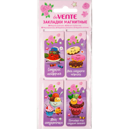 Набор закладок для книг "deVENTE. Sweet" магнитных бумажных, 4 шт в 25x56,6мм 8065101 - купить в интернет-магазине «Буратино»