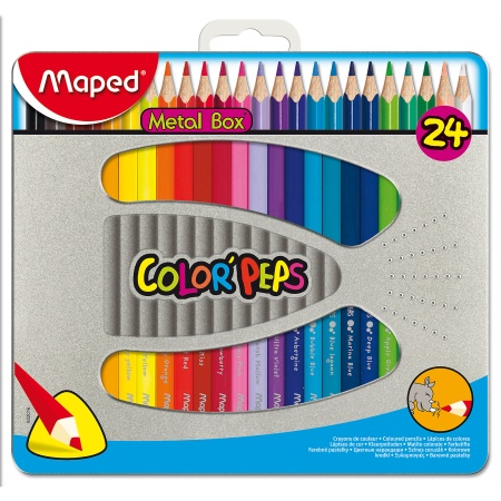 832016 COLOR'PEPS Карандаши цвет. из липы,  треуг., ударопроч., в метал. кор., 24 цвета - купить в интернет-магазине «Буратино»