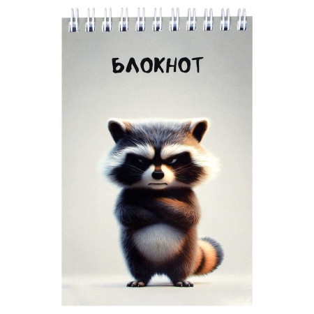 Блокнот, А6, 96 л, арт. 70144 СЕРДИТЫЙ ЕНОТ / Блок - белый офсет 60 г/м?, клетка, гребень по коротко - купить в интернет-магазине «Буратино»