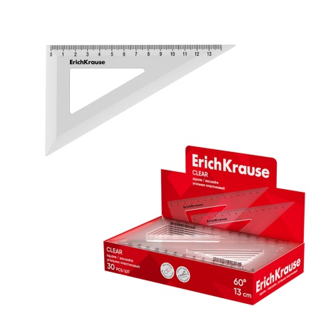 Угольник пластиковый ErichKrause Clear, 60°/13см, прозрачный - купить в интернет-магазине «Буратино»